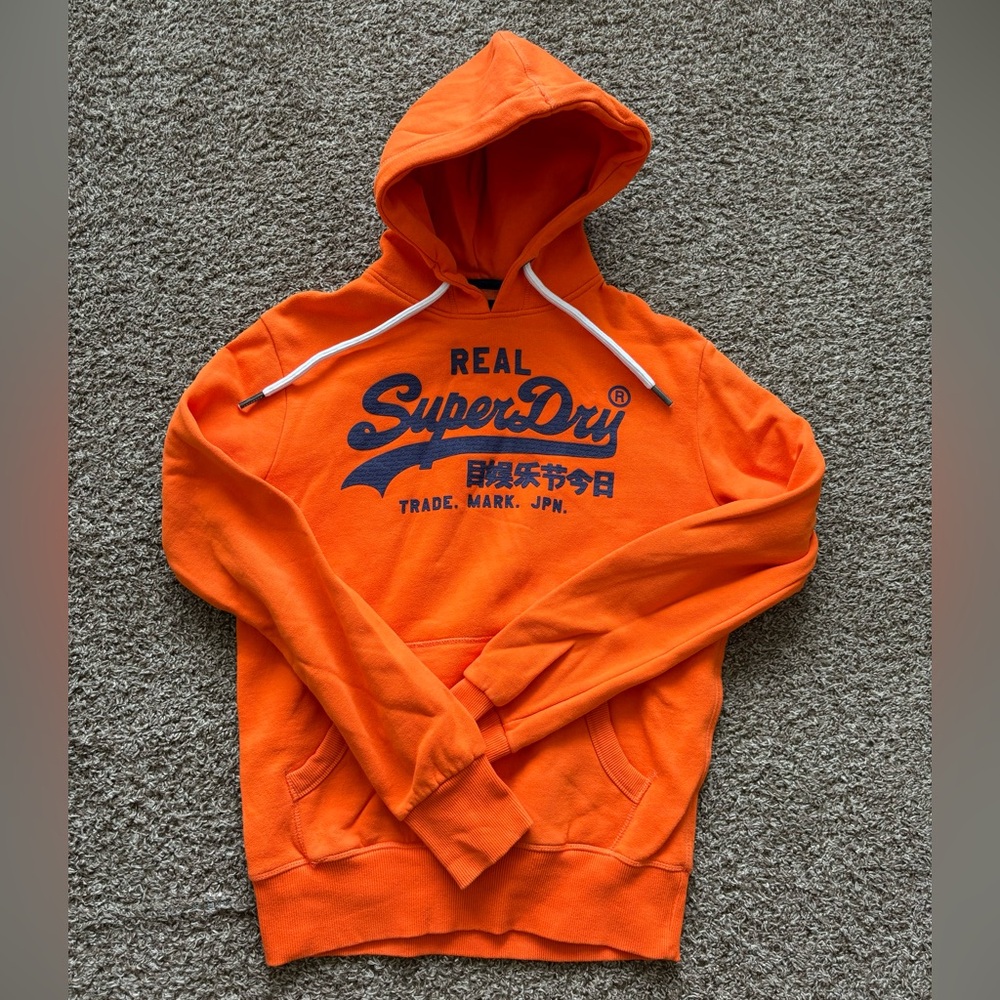 Superdry Men’s Classic Logo Print Hoodie Orange- Size Medium